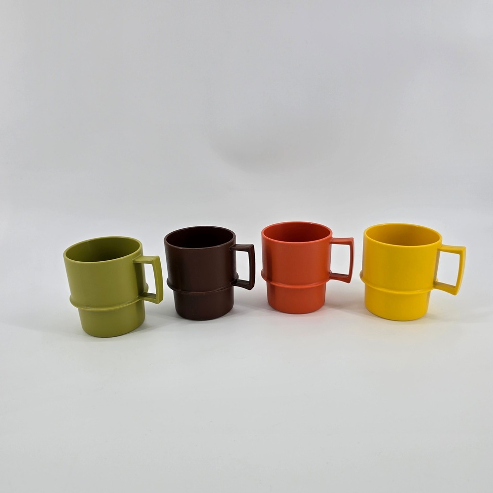 Vingage Tupperware Stacking Mugs Set MCM Earth Tones 1312-13 Multicolor 8oz